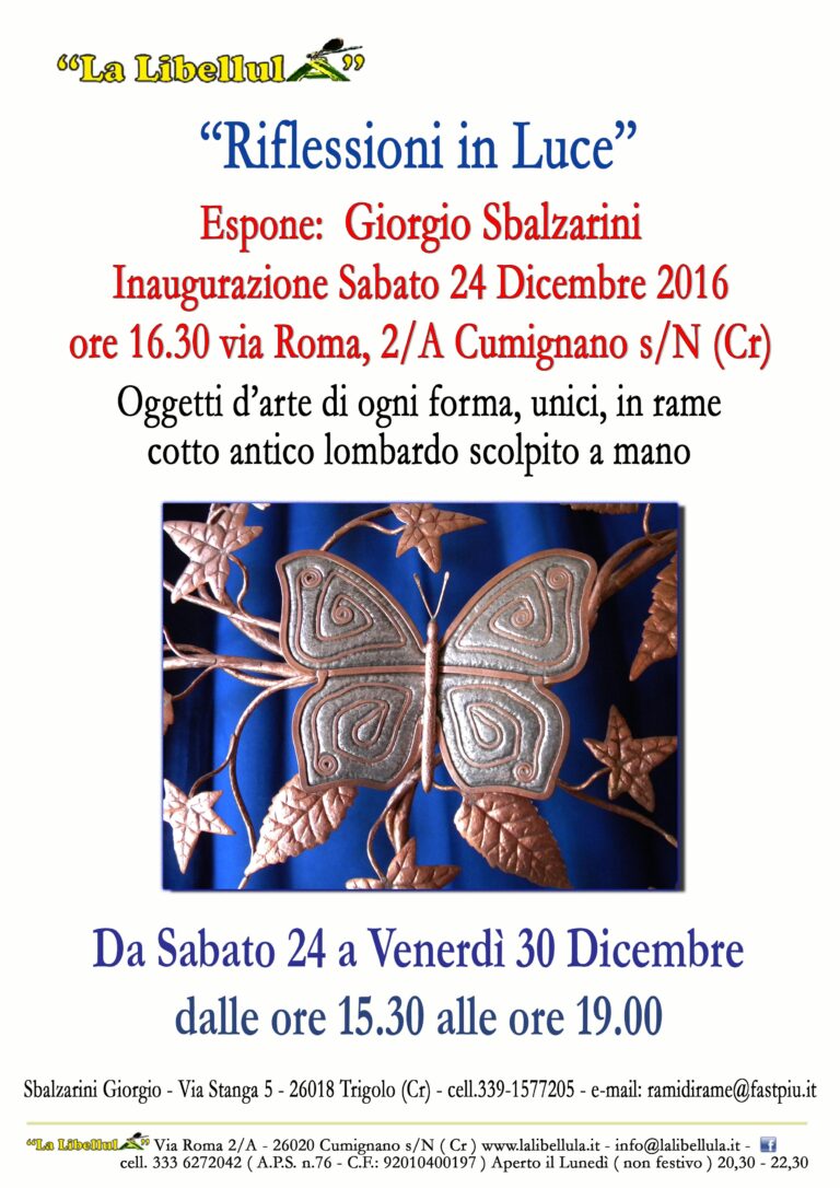 Mostra “Riflessioni in Luce” – oggetti d’arte in rame e cotto